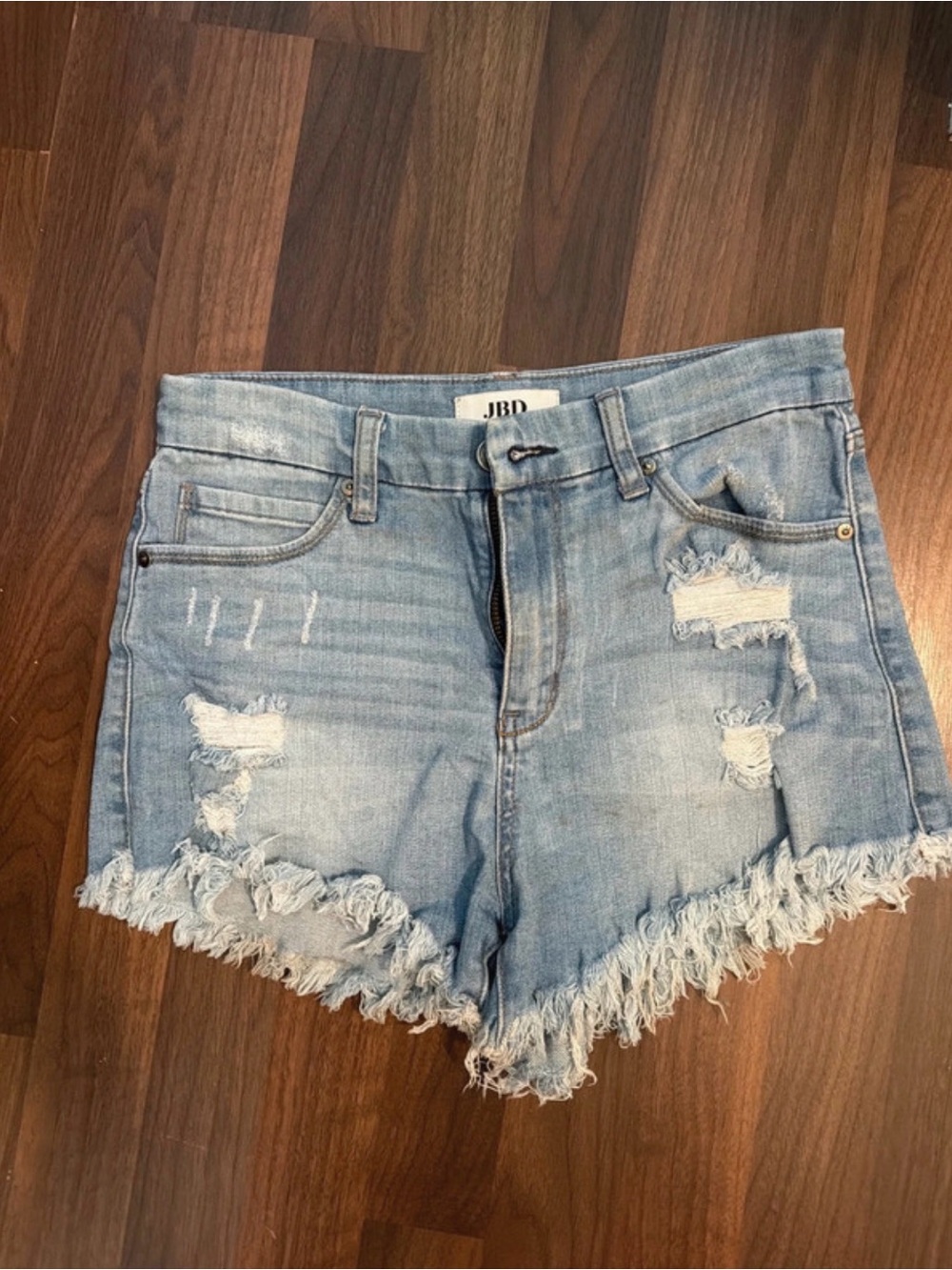 Just Black Light Blue Distressed Frayed Hem Denim Shorts - Picture 1 of 4